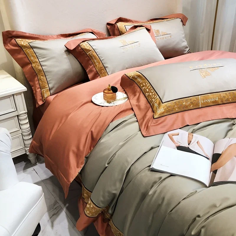 Luxury 1000TC Egyptian Cotton Bedding Set Queen King Size Duvet Cover Set Bed Fitted Sheet Set Pillowcases Bedroom Comforter