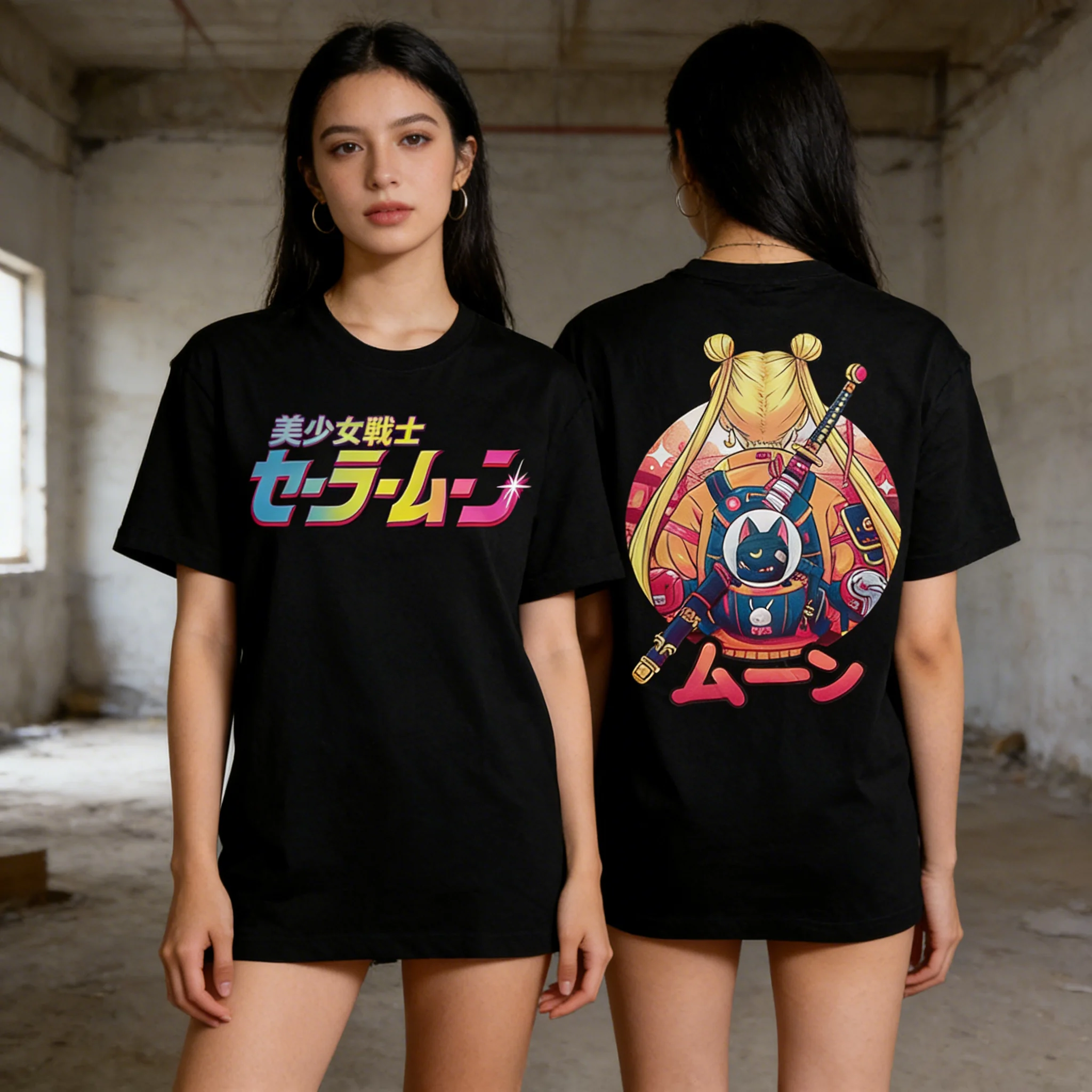 

Женская футболка с принтом Сейлор Мун, черная, хлопковая, с японским графическим принтом, повседневная, в стиле кавай, для дома, кампуса и на каждый день