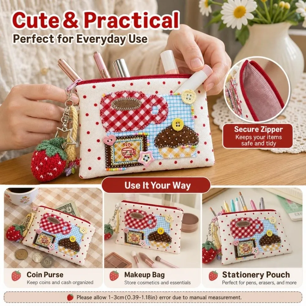 Cute Patchwork Small Coin Purse Square Shape Large Capacity Square Wallet Makeup Bag Coins Cards and Small Items