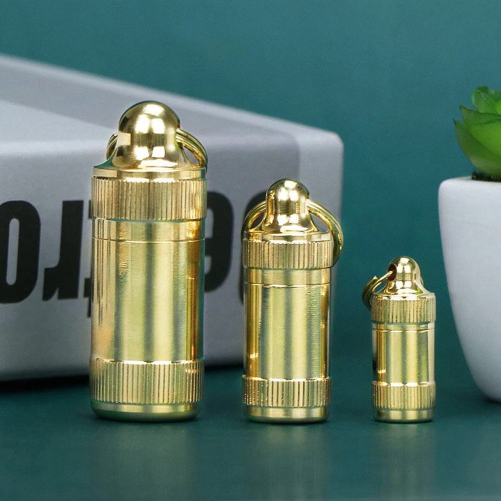 

3 Pcs Mini Brass Moistureproof Pill Bottle Travel Boxes Lightweight Compact Portable Storage Case for Vitamins Medication Pill