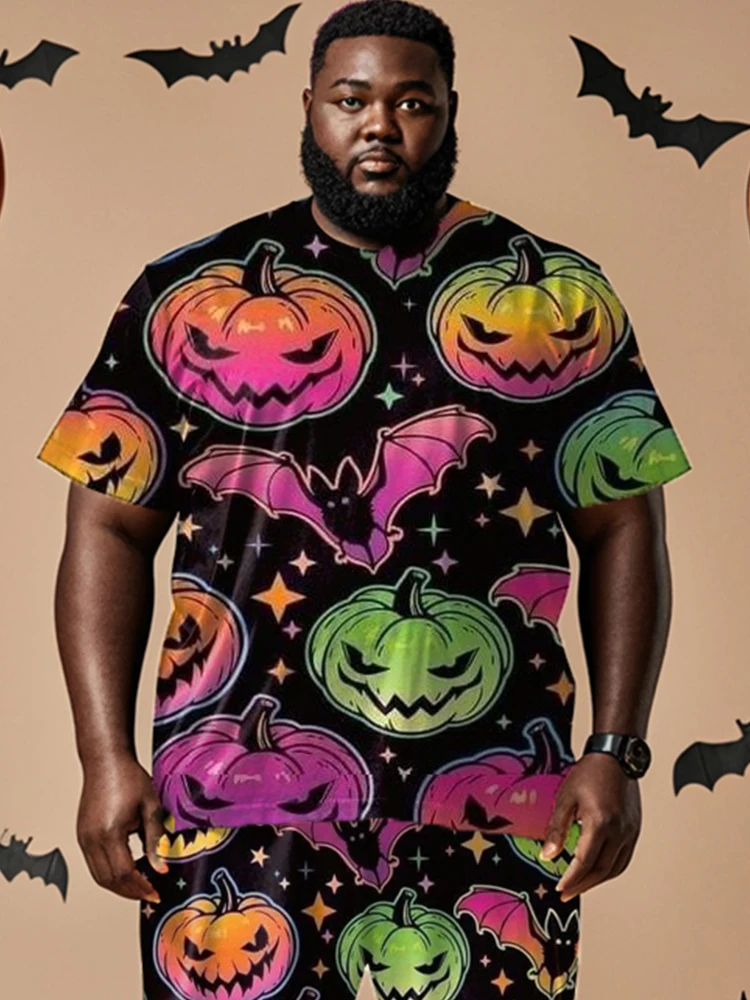 Biggmans Halloween Party Club Print Male Outfit Pumpkin Tops And Pants Loose Two Piece Set Men Casual Plus Size 7XL 8XL 9XL Suit