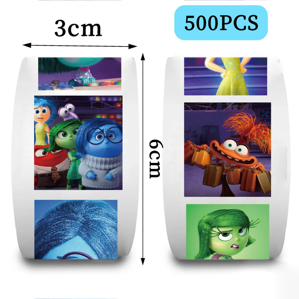 500pcs/Roll Disney Inside Out Cartoon Sealing Stickers Anime DIY Laptop Decals Decoration PVC Sticker Reward Gift Kids Toys