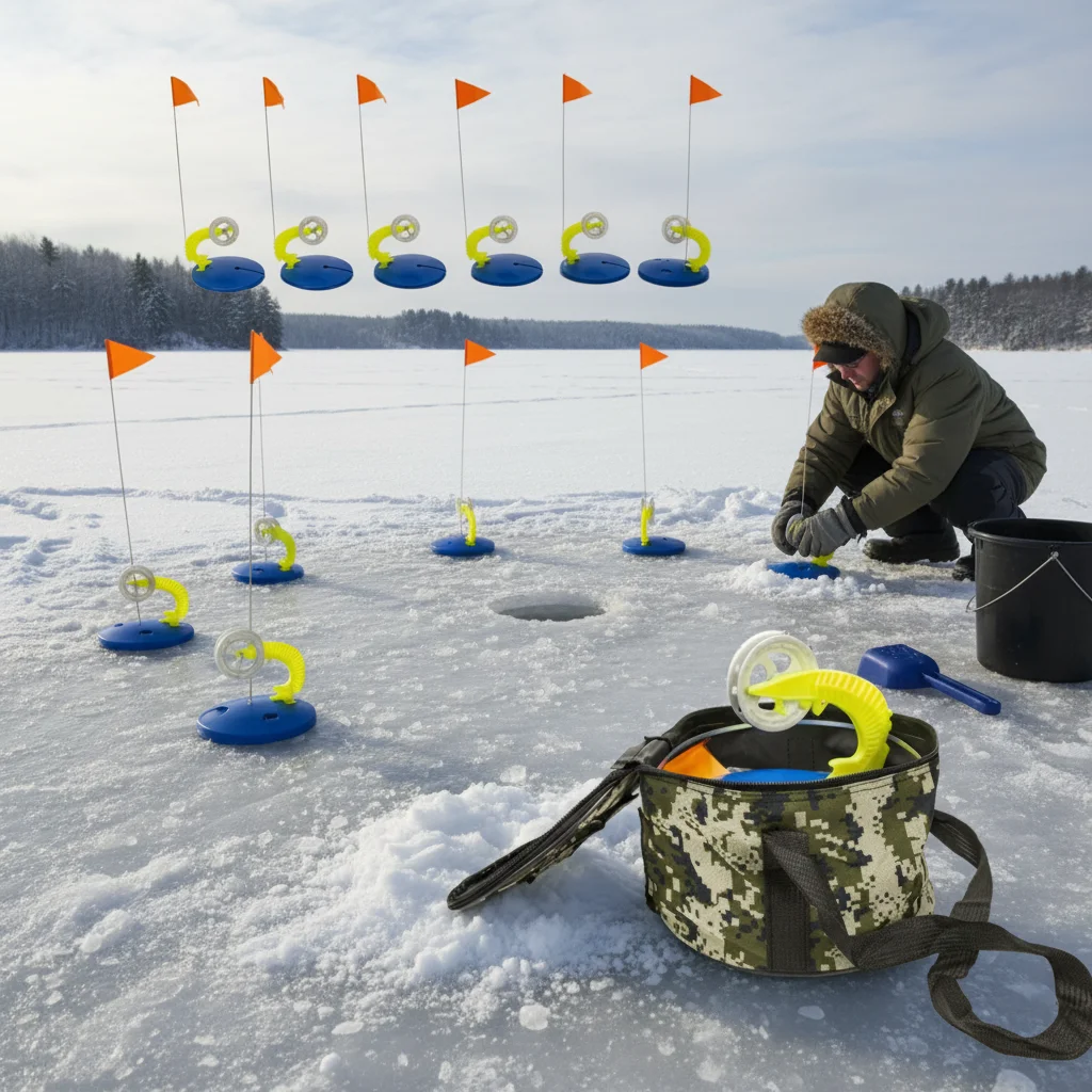 Kit cañas de pesca invierno con torreta automática para hielo y ríos - imagen 3