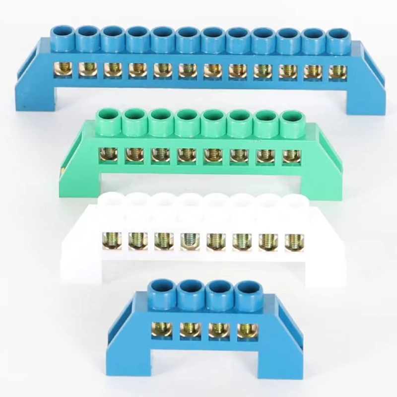 Blue Green White Bridge Design Zero Line 4-12 Pole Screw Brass Copper Grounding Strip Terminal Block Connector Earth And Neutra