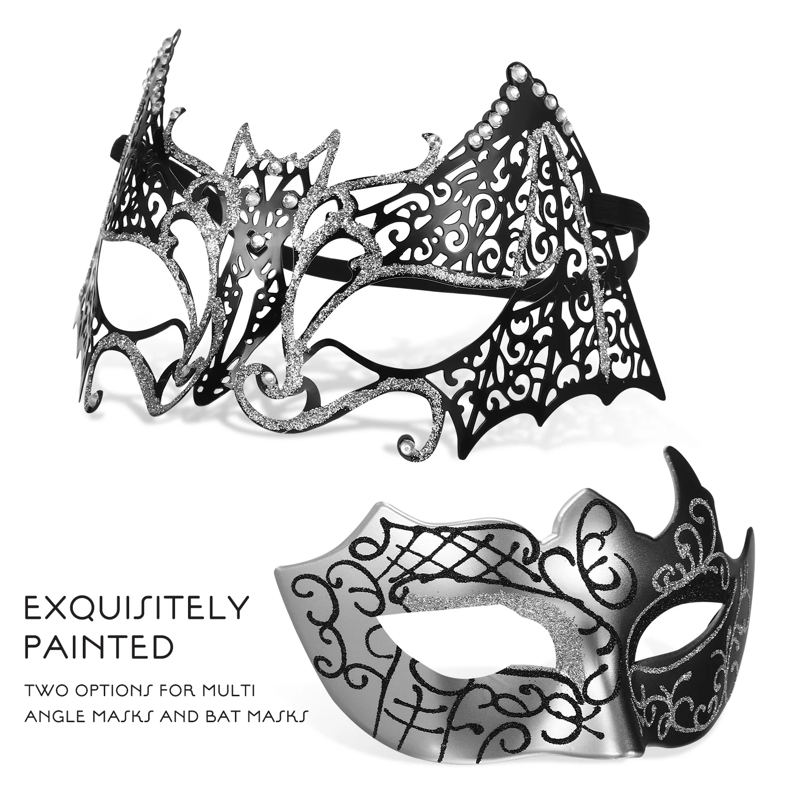 

2 pcs Silver Mask Half Face Halloween Cosplay Mask For Women Masquerade Party Prop Carnival Costume Accessories Photography