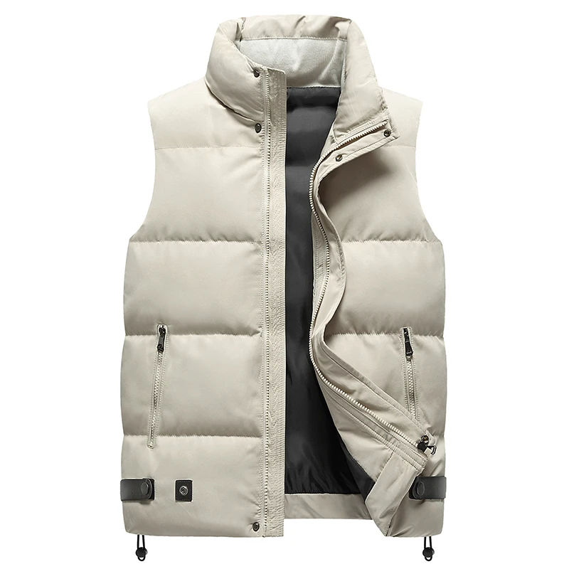 Verdikt Vest, Heren Casual Verdikte Katoenen Plus Size Vest, 2024 Herfst/Winter Opstaande Kraag Effen Kleur Mouwloze Jas