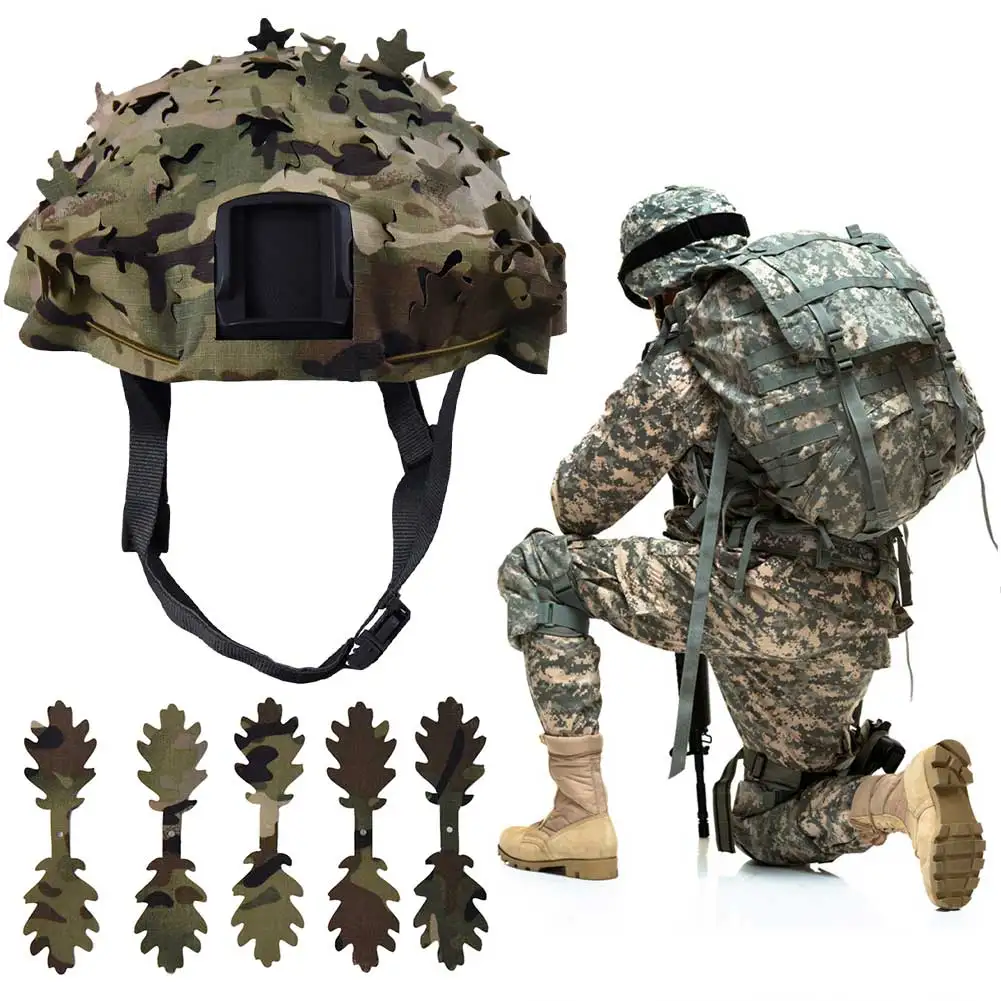 3D Camo Scrim Helmet Cover Laser Cut Lead Shape Helmet Scrim Cover Backpack Decoration Paintball Paratrooper Hunting Accessories