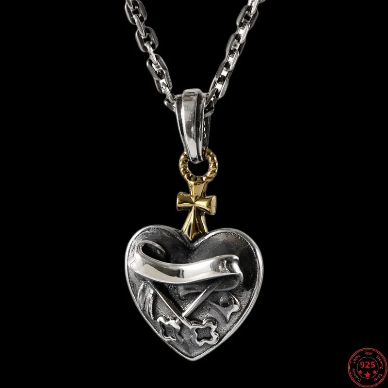 

S925 Sterling Silver Pendant for Men Women 2023 New Women's Fashion Cross Heart-Shaped Pure Argentum Amulet Jewelry