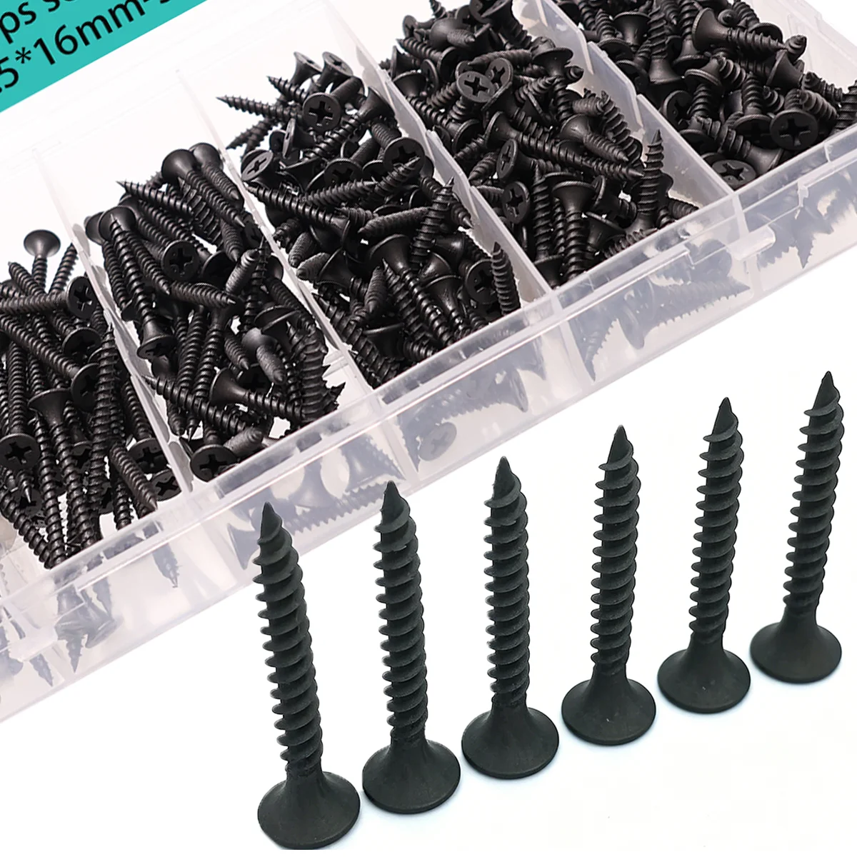 M3,5 schwarze Holzschrauben, 350 Stück/235 Stück/150 Stück, selbstschneidende Schrauben mit Kreuzschlitz und Flachkopf für Holzbearbeitung und Heimwerken