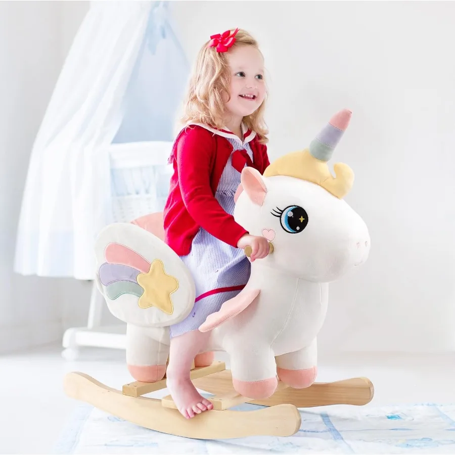 Unicorn Baby Rocking Horse, Rainbow Fairy Unicorn Rocking Horse for Toddlers 6 Months to 3 Years, Stuffed Ride-on Animal Rocker,