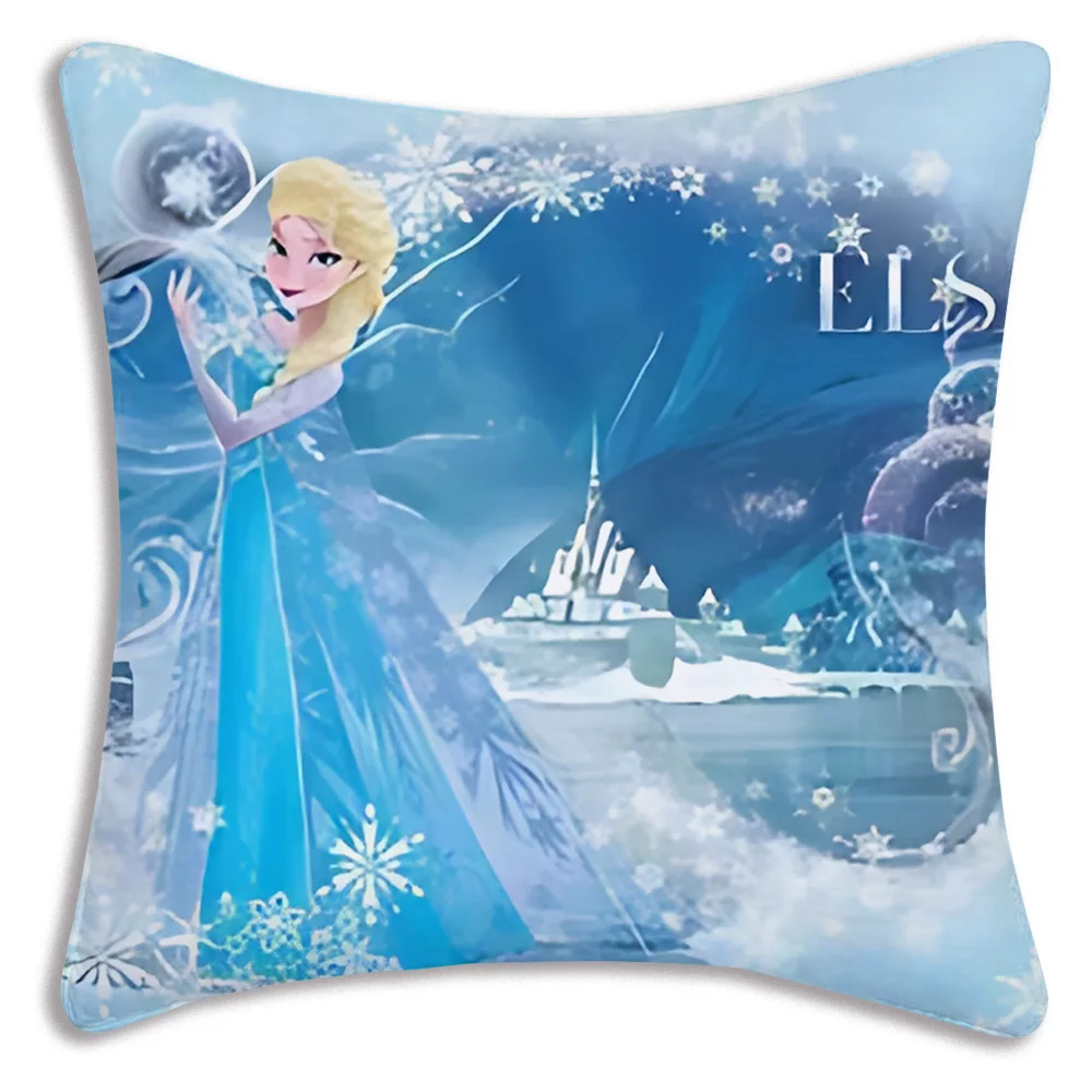 Poszewki na poduszki Cartoon Kawaii Queen Elsa Cartoon Sofa Dekoracyjny dom Dwustronny nadruk Krótka pluszowa śliczna poszewka na poduszkę