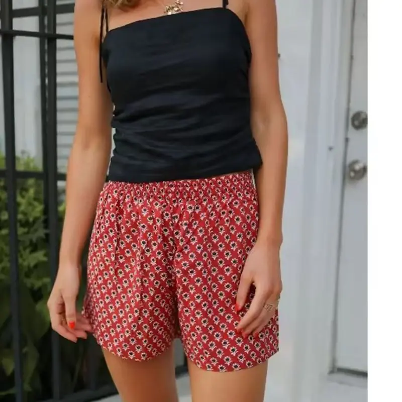 Combhasaki femmes été décontracté Y2K rayure florale/rayure imprimé Animal Shorts taille élastique jambe large vêtements de détente pantalons courts amples