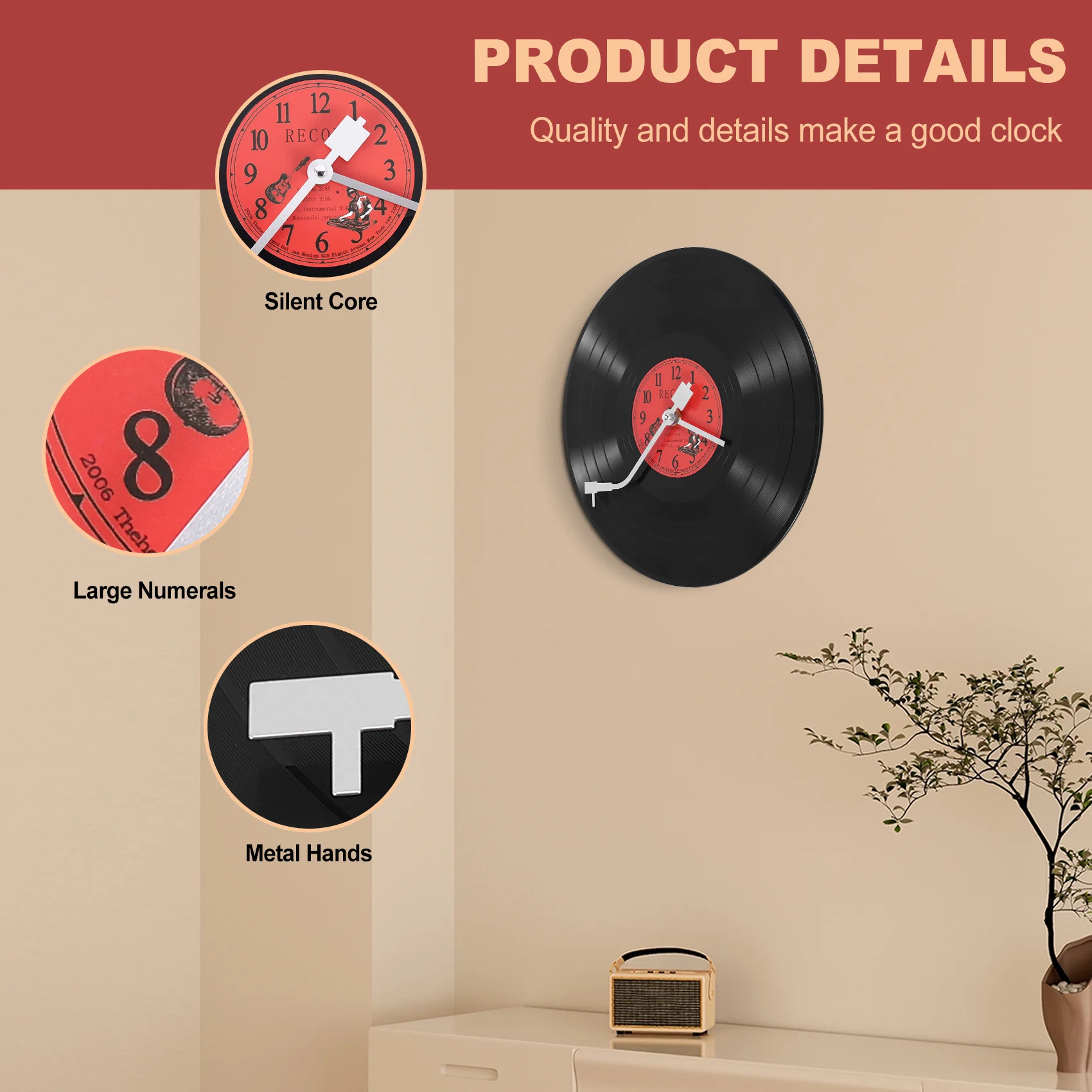 Fresh European Retro Nostalgic Ultra-Quiet Clock Vinyl Record Personality Wall Clock Cafe Bar Decorative Wall Clock