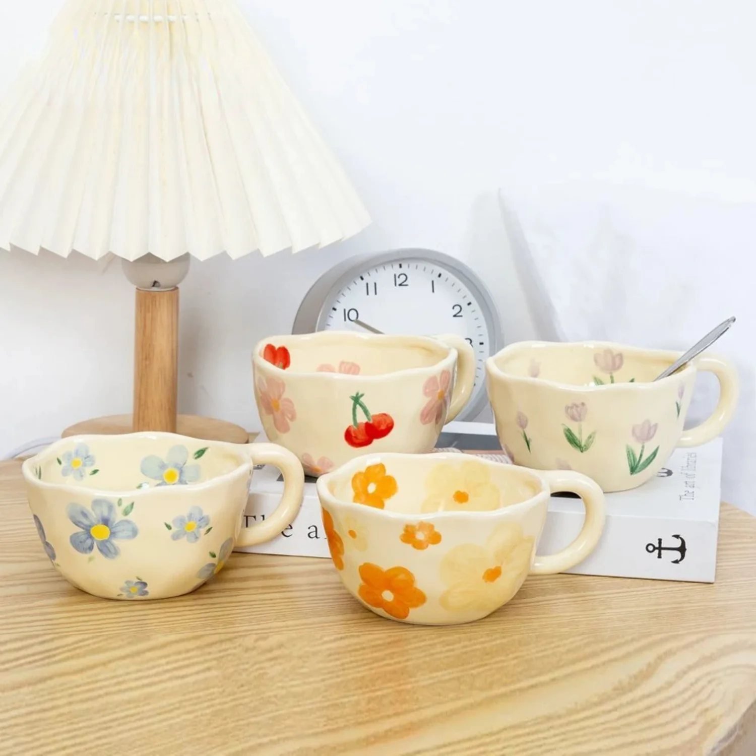 Ceramic Mugs Coffee Cups Hand Pinched Irregular Flower Milk Tea Cup Ins Korean Style Oatmeal Breakfast Mug Drinkware Kitchen