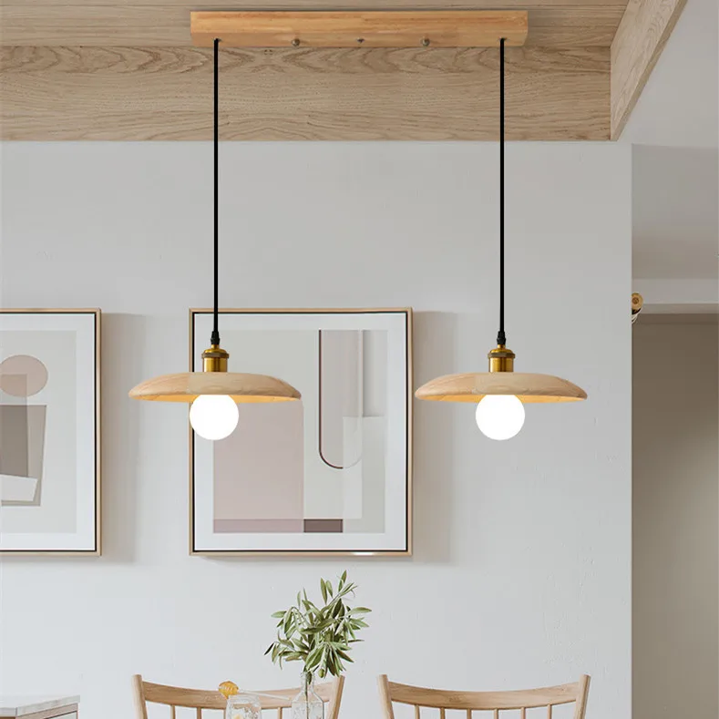 

LED Pendant Light Kitchen Modern Solid Wood Chandelier Ceiling Light Height Adjustable Chandeliers for Corridor, Bedside
