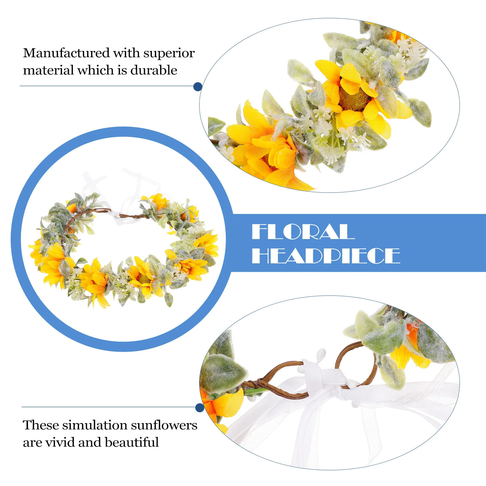 

Bridal Wreath Floral Headpiece Women Flower Headb Sunflower Hairb Wedding Theme Party Carnival Stage Performance Photography