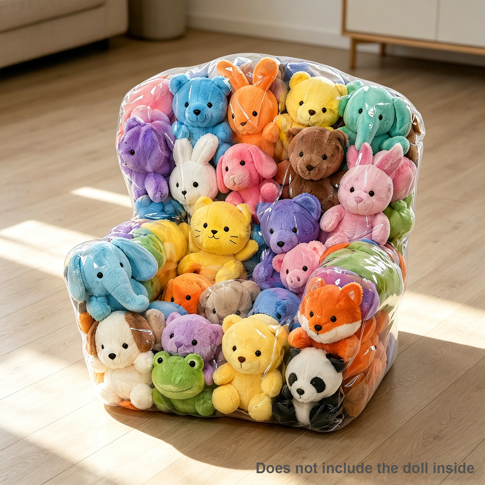 Clear Stuffed Animal Storage Bean Bag with Zipper for Kids & Adults Playroom Decor(No Filler) Large Capacity Plush Chair Bags