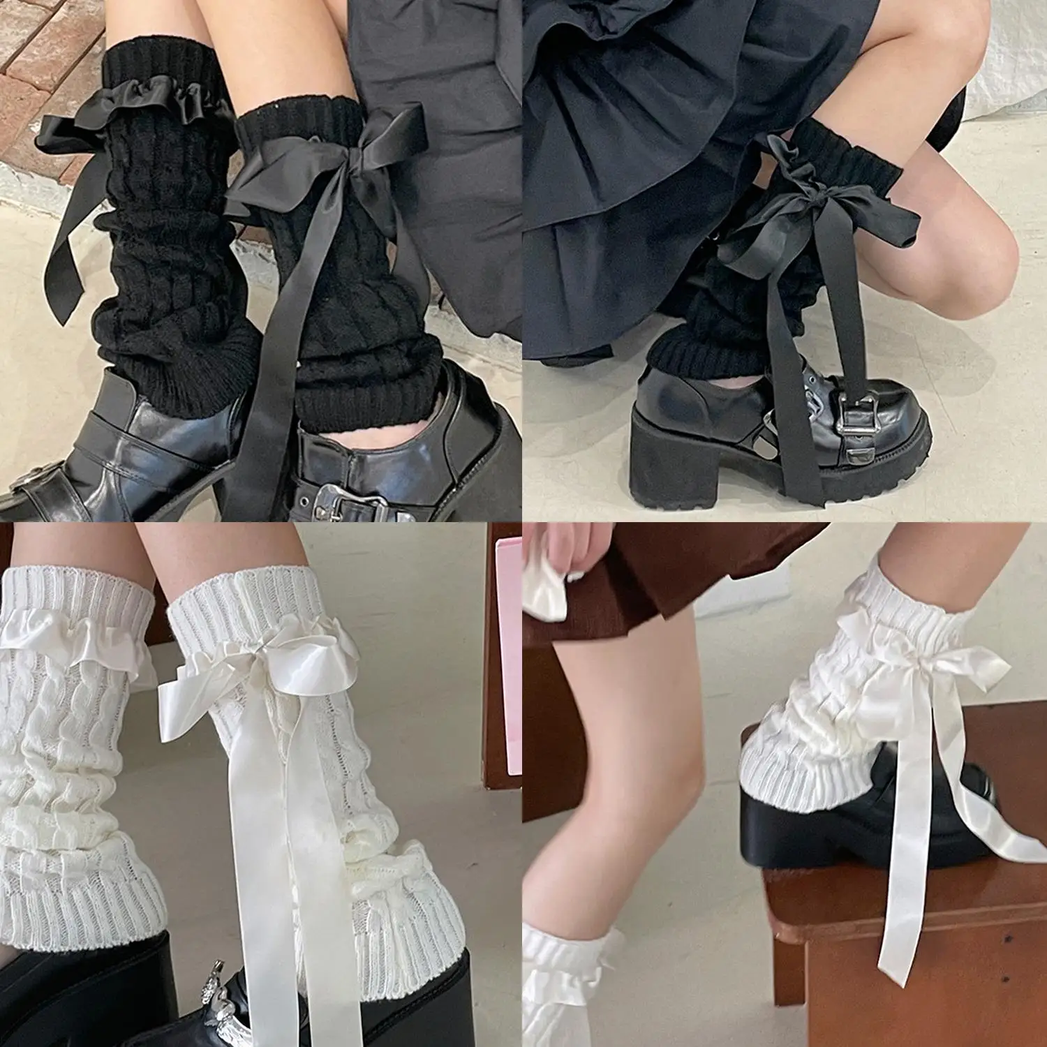 

1 Pair Leg Warmers Women's Long Knit Stacked Socks Bow Bandage Knee Cuffs Y2K Autumn Winter Ballet Crochet Heap Socks Boot Cuffs