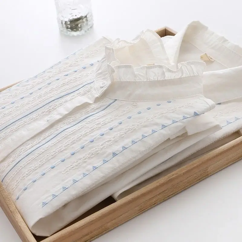 

Белые рубашки женские весенне-летние новые Camisas Mujer Лидер продаж Ins дизайн вышивки топы одежда для отдыха модная подростковая простая мягкая