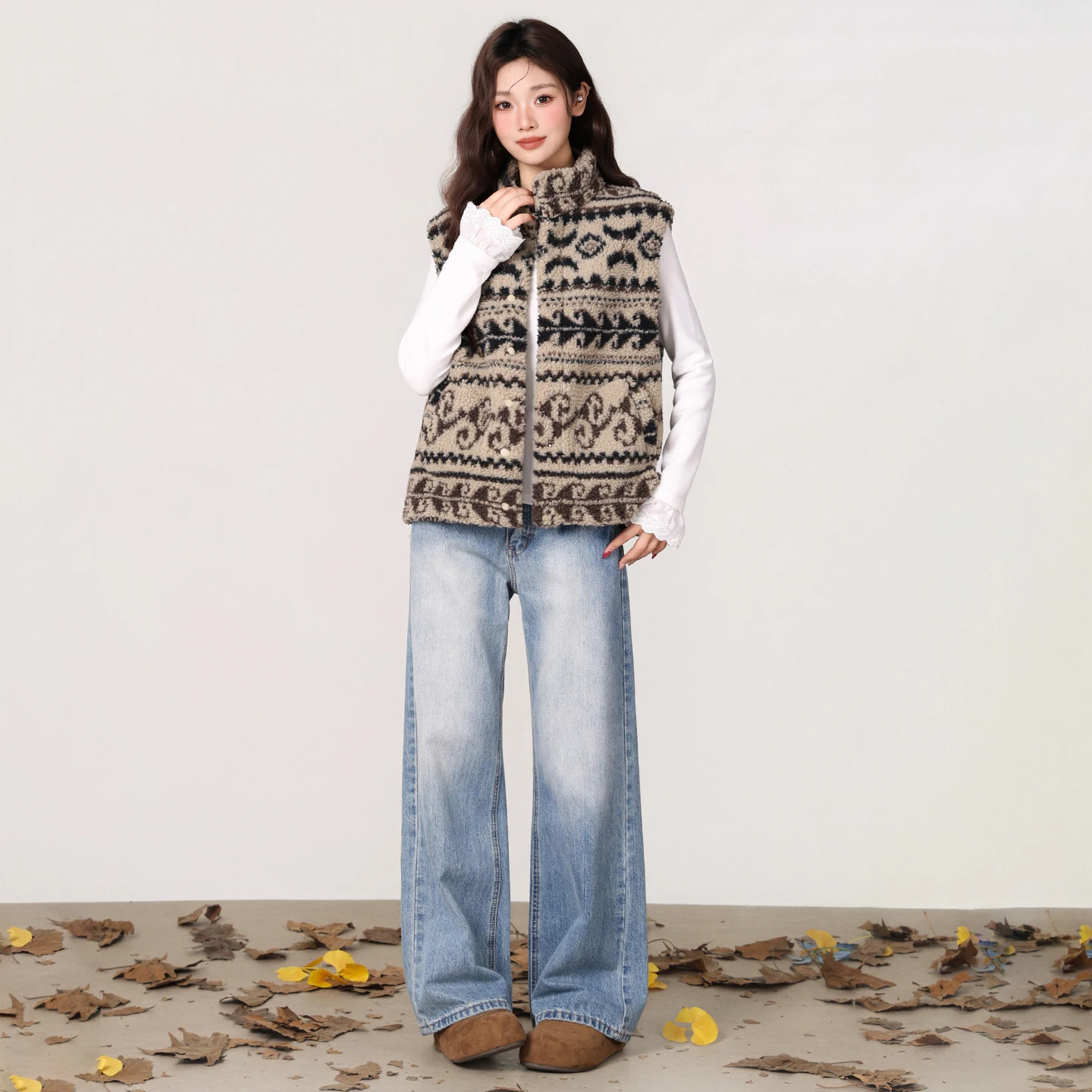 سترة ريترو فيل آيلاند بنمط خروف من القطيفة للنساء لخريف وشتاء 2025 سترة كتف كامري جديدة #5