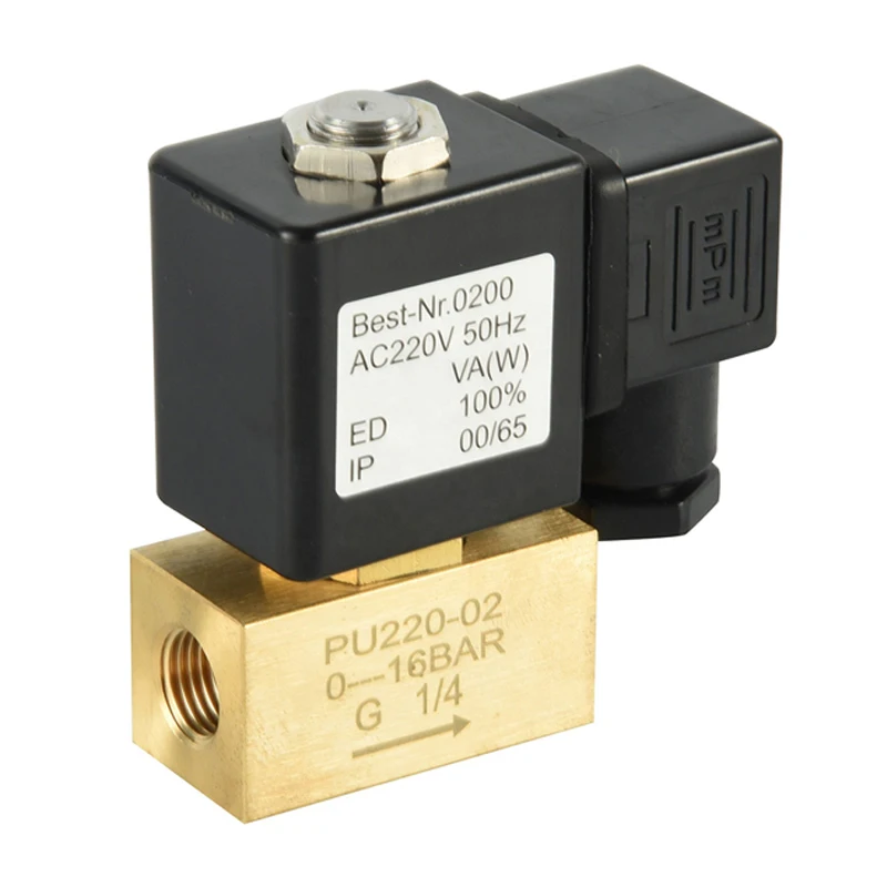 PU220 Series 1/4'' PU220-02 2/2 Way Brass Water Valvula Solenoide Direct Acting Solenoid Valve 110VAC 220VAC 24VDC