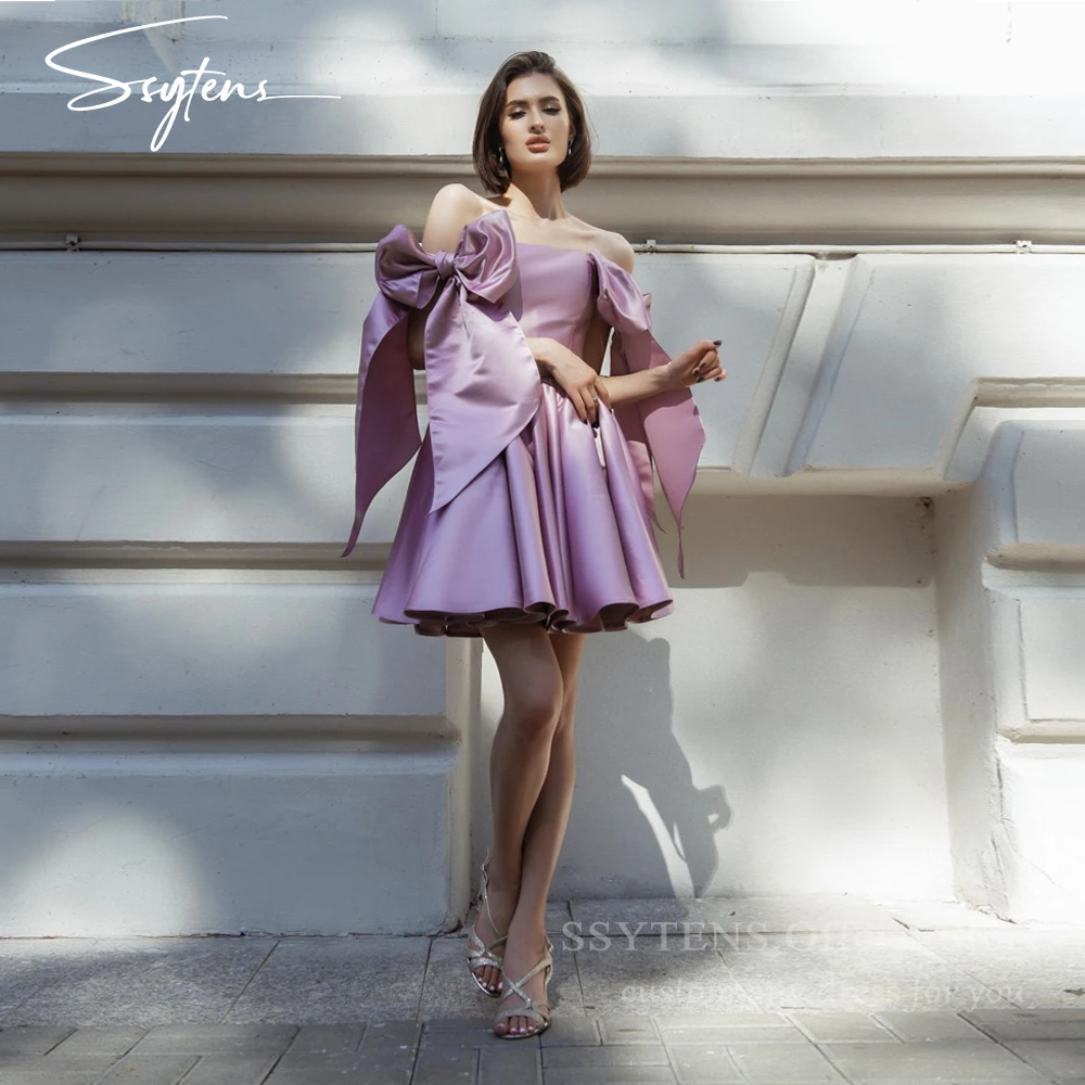 

﻿ SSYTENS A-line Short Prom Dresses Sweetheart Sleeveless Birthday Gown Bow 2026 Evening Party Dress robes de soirée Customized