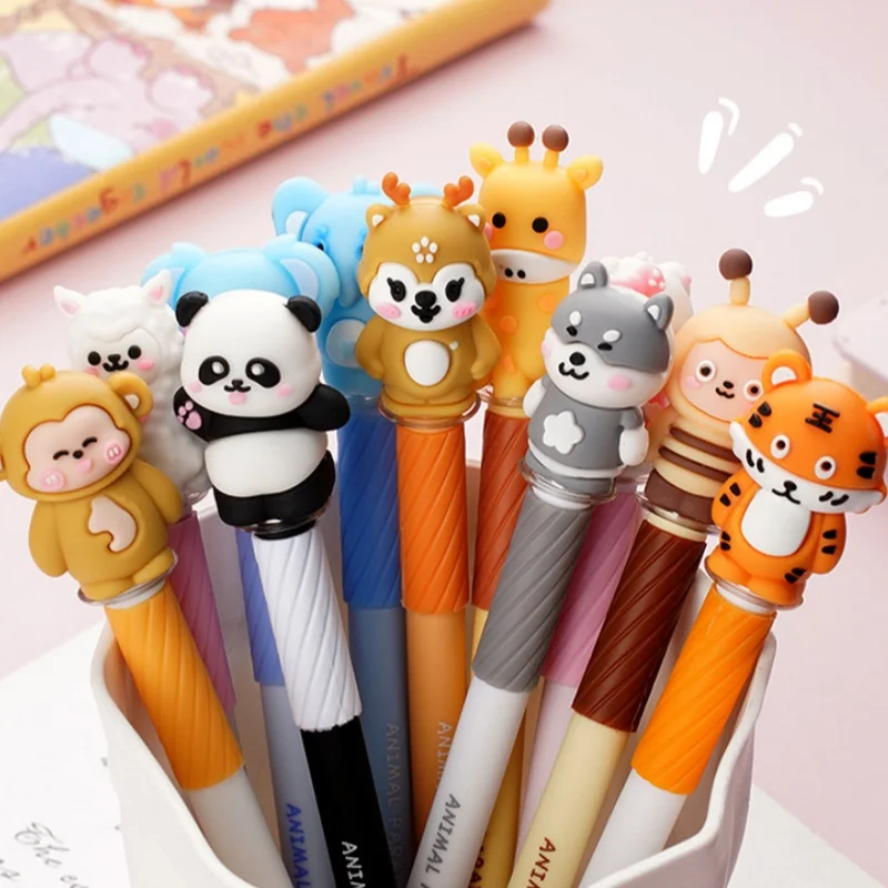 6er-Pack mit zufällig ausgewählten, gelblichen Stiften im Cartoon-Stil, die sich abwischen lassen und Silikonspitzen haben, ein komplettes Set für Schüler, farbenfrohe Stifte zum Schreiben in Tagebüchern, Schreibwaren für Schüler, blaue Tinte, sorgt für ein flüssiges Schreibgefühl und einen gleichmäßigen Tintenfluss. – Detail 3