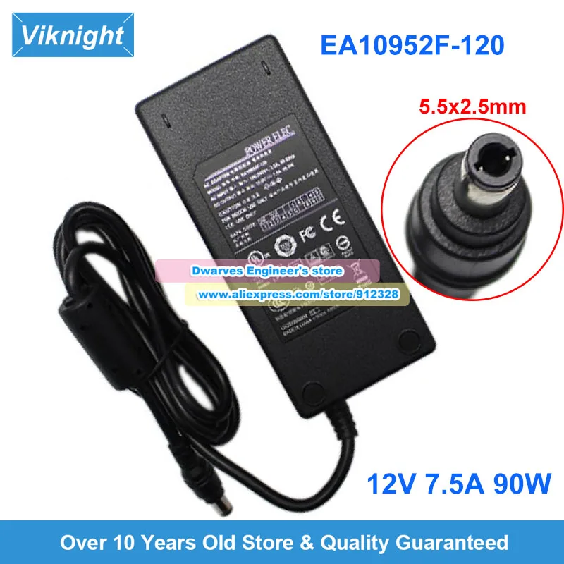 

Блок питания EA10952F-120 AC/DC 12В 7.5А 90Вт 1312810950999 5.5x2.5мм