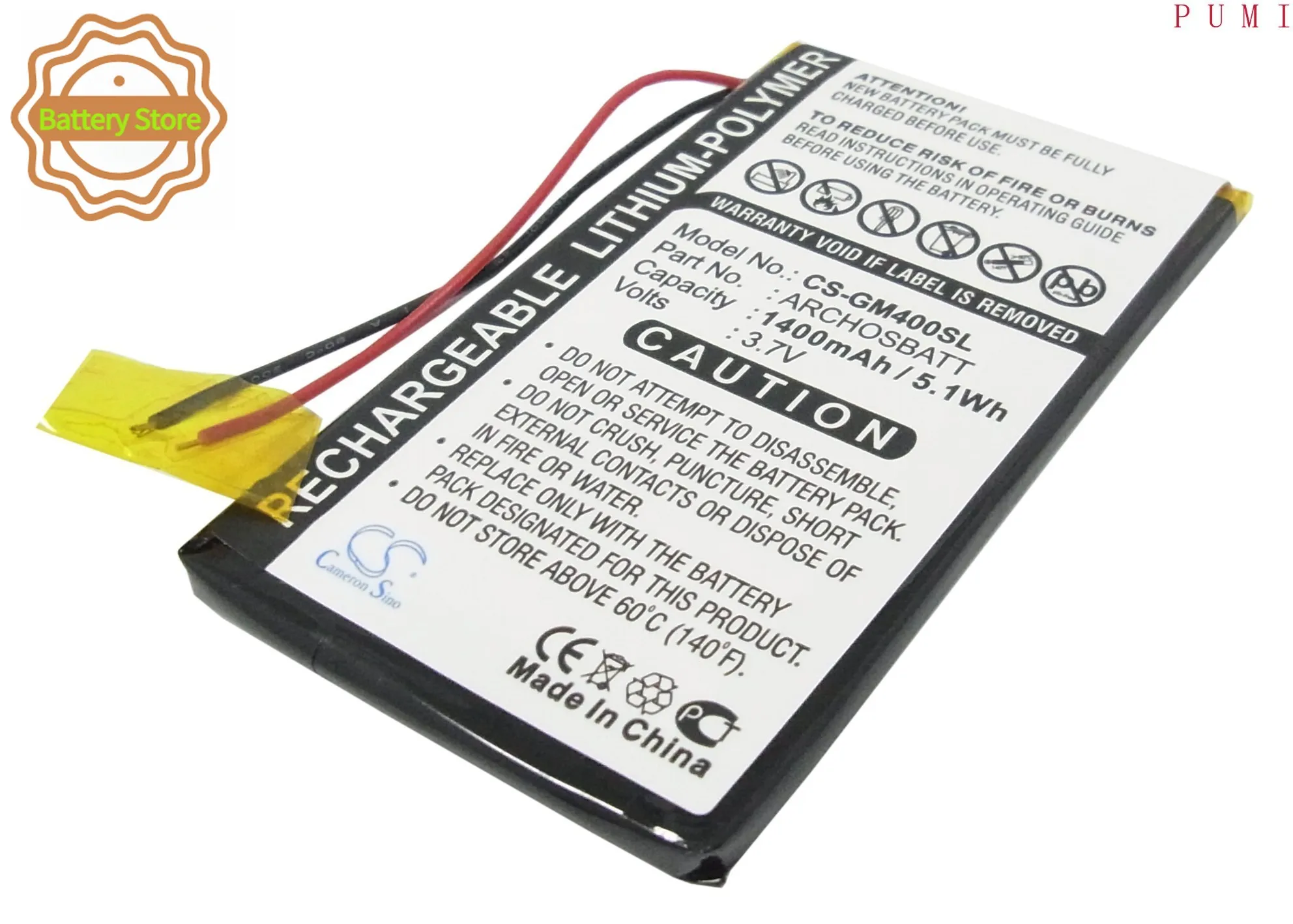 CS Replacement Battery for Archos Gmini 400,Gmini 402,Gmini 402CC,AV402E,PocketDISH AV402E PN:ARCHOSBATT 1400mAh / 5.18Wh