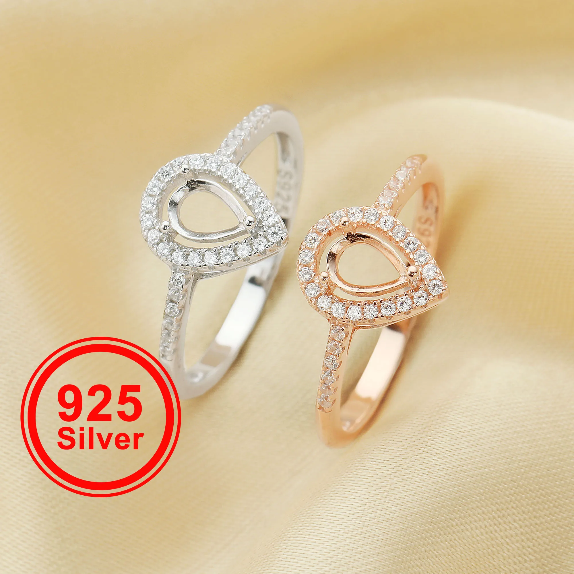 

Pear Prong Ring Settings,925 Sterling Silver Rose Gold Plated Ring,Halo Pave CZ Stone Bezel Ring,DIY Ring Bezel 1294624