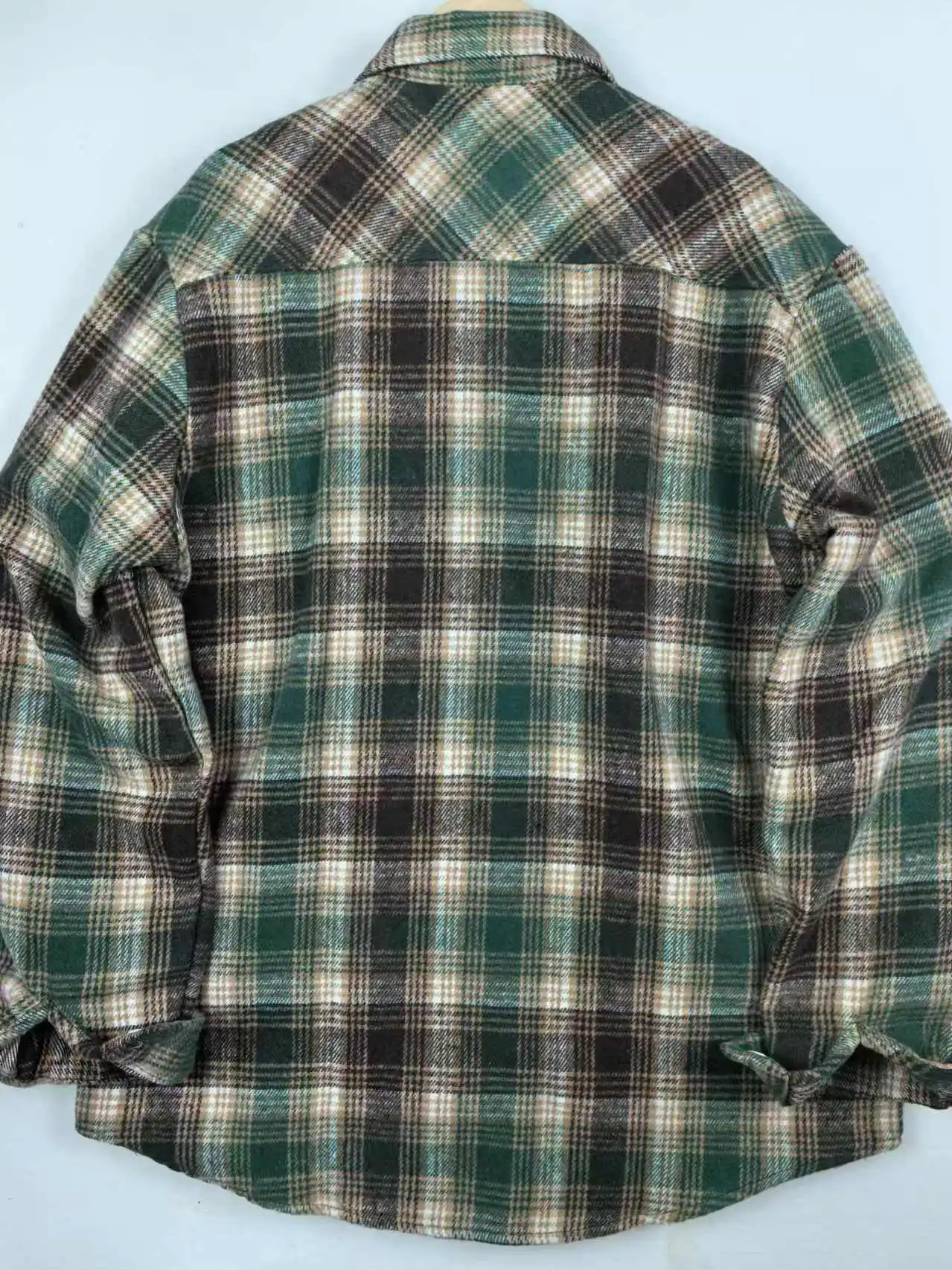 Autumn  Retro Tooling Plaid Shirt Men's Fashion Frosted Flannel Pure Cotton Washed Old Pocket Long Sleeve Casual Blouses