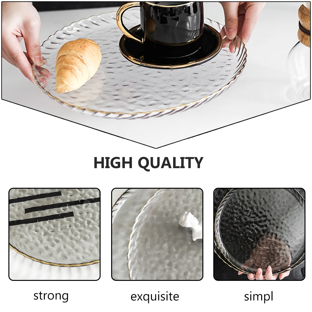 

1 шт. Европейская стеклянная тарелка с позолоченным краем, прозрачная тарелка для стейка, элегантный поднос для десертов, контейнер для еды, тарелка для стейка