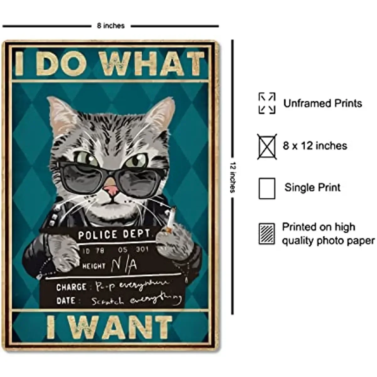 I Do What I Want Sign Metal Tin Signs Wall Decor, Vintage Black Cat Holding A Mug Shot Board Of Police Dept Funny Art Poste