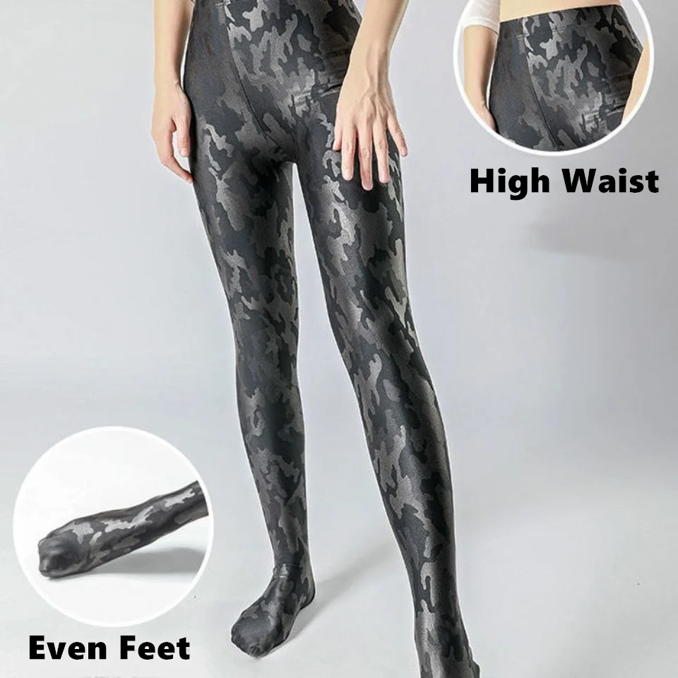 Glossy black camouflage hip lifting leggings pantyhose Women fitness running workout yoga pants Plus Size tight bottoms