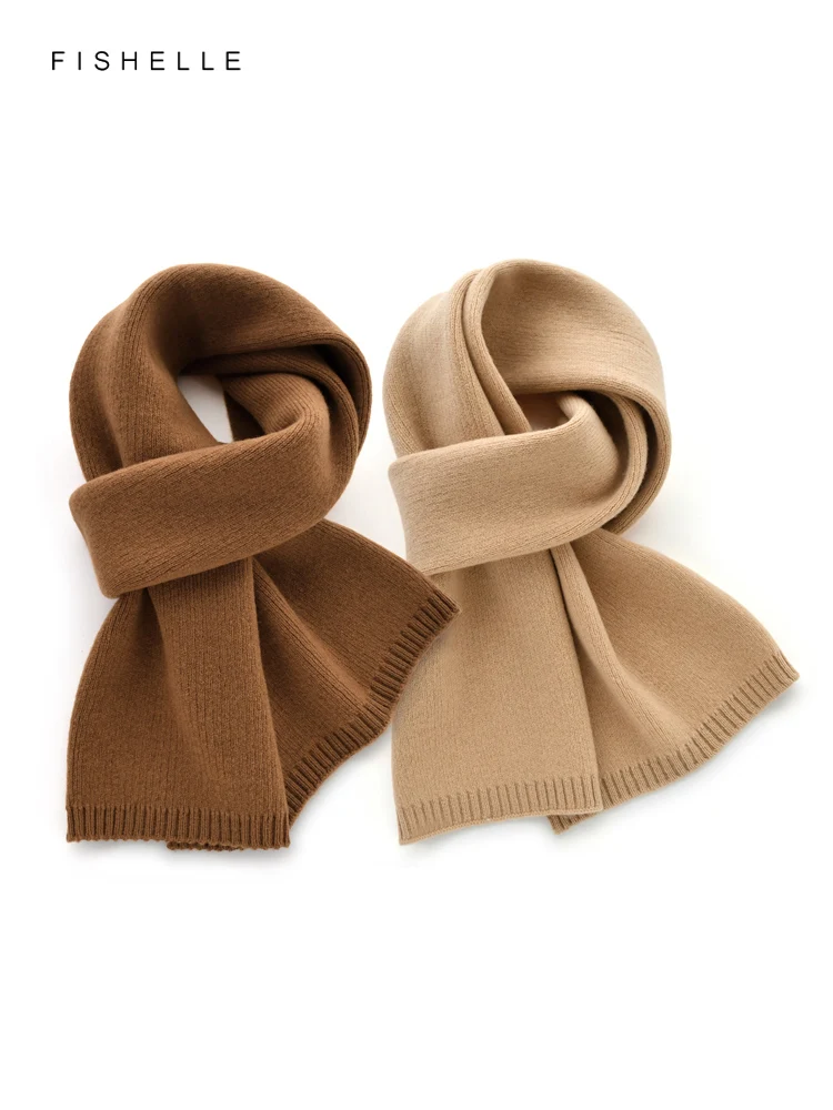 New classic solid coffee color camel pure wool scarf women autumn winter thickened warmth men\'s scarves adults birthday gifts