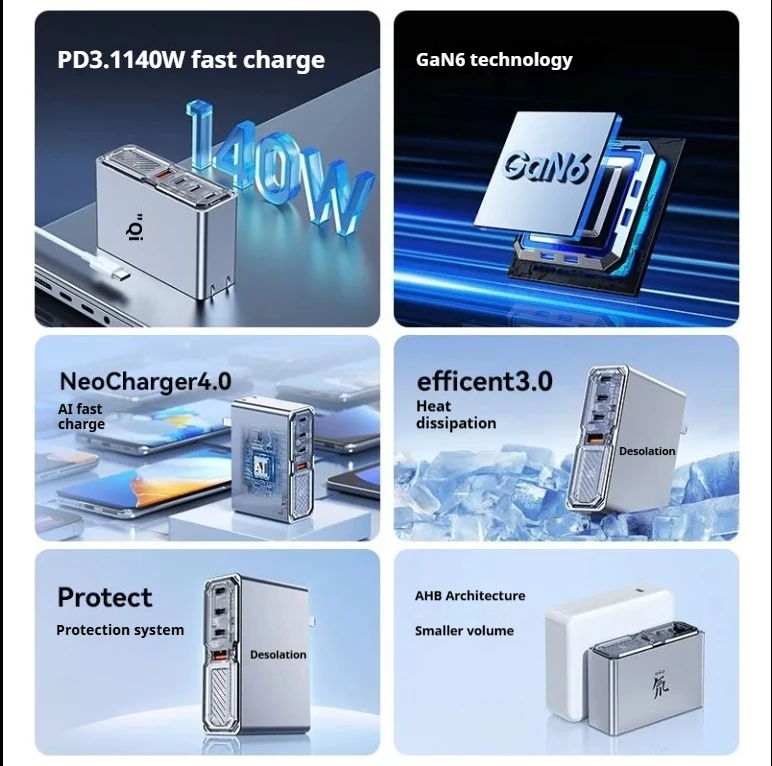 رأس شحن Nubia Red Magic 140 وات من نيتريد الغاليوم 1A3C متعدد المنافذ PD مناسب لمحطة شحن سطح المكتب الأصلية من Apple