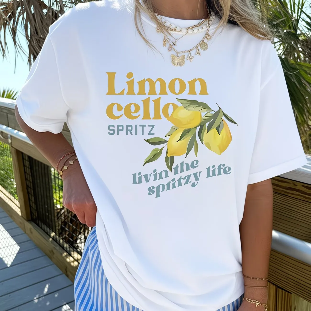 Camiseta gráfica Limoncello Spritz, camisetas estéticas de verano italianas, camiseta informal de manga corta con estampado de frutas y limón a la moda para mujer