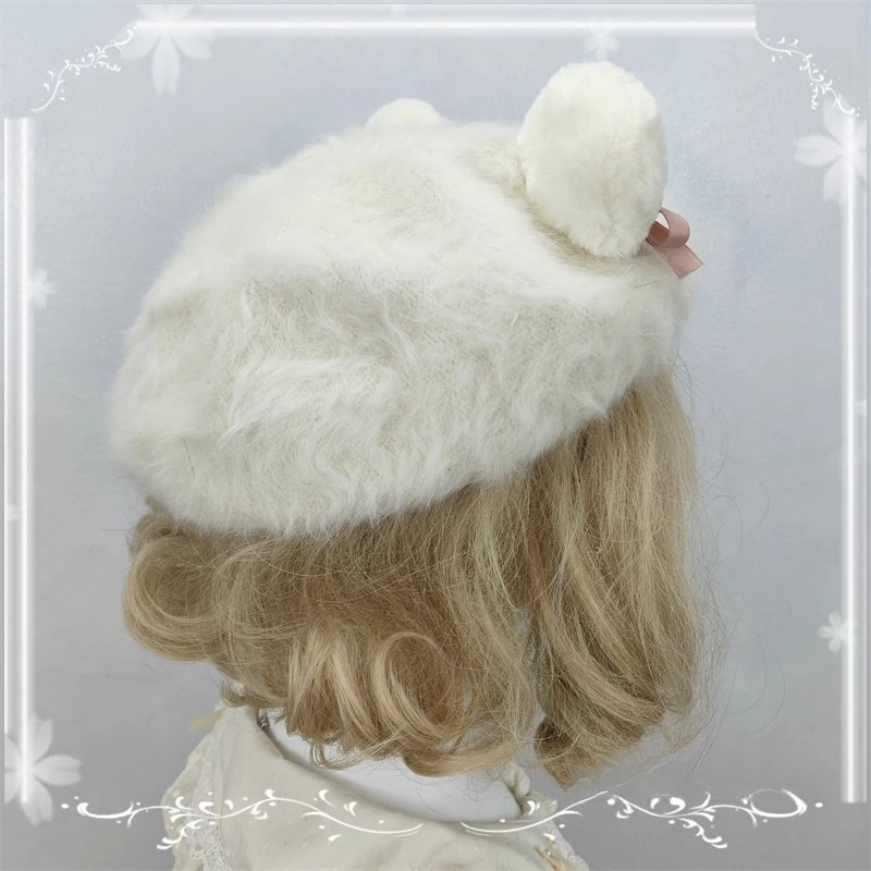 Original design lolita cute soft girl hat plush bear ear Cat's ears (Steamed cat-ear shaped bread) beret autumn and winter hair