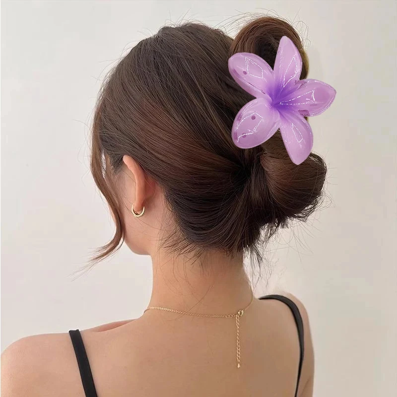 2pcs New Large Size Hairpin Hair Claw Clip Hairwear Bohemia Colored Plumeria Flower Acrylic Hair Clip Women Girls Sweet Hairpin