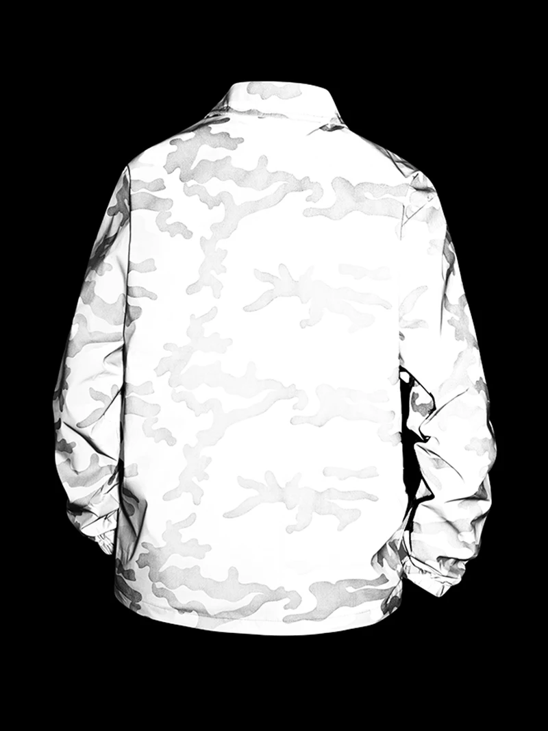 Veste réfléchissante pour hommes, coupe-vent hip hop décontracté, manteau de sport de nuit, camouflage, col rabattu, veste de moto, vêtements fluorescents