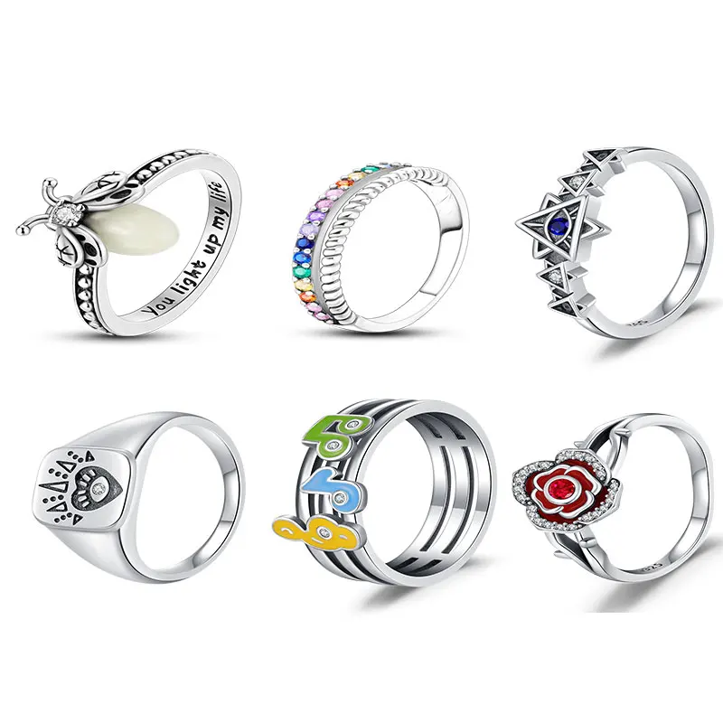 New Rings for Women Original Glowing Fireflies Engagement Wedding Rose Music Symbol Devil's Eye Color Zirconia Double Rings