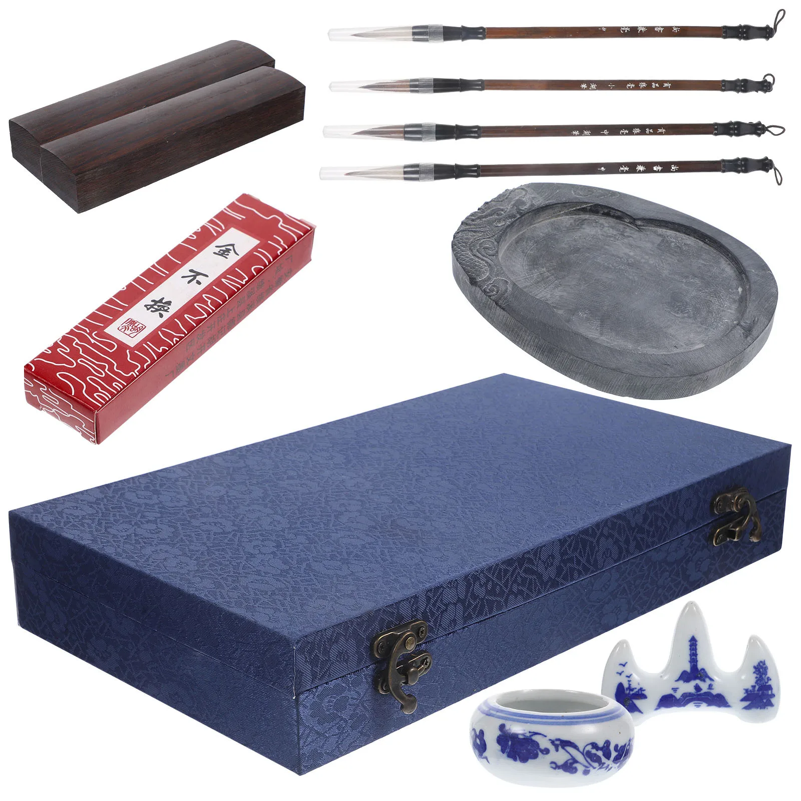 1세트 휴대용 잉크 붓 중국 서예 붓 잉크석 학생 예술가용 그림 연습 서예 용품
