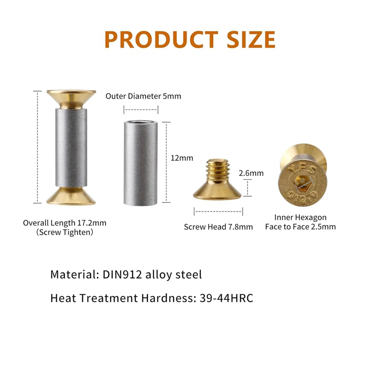 Hex Flat Head Parafusos para Facas Maker, Rebites Parafusos Fixadores, Faca Handle Parafusos, Ouro, 10 Pacotes