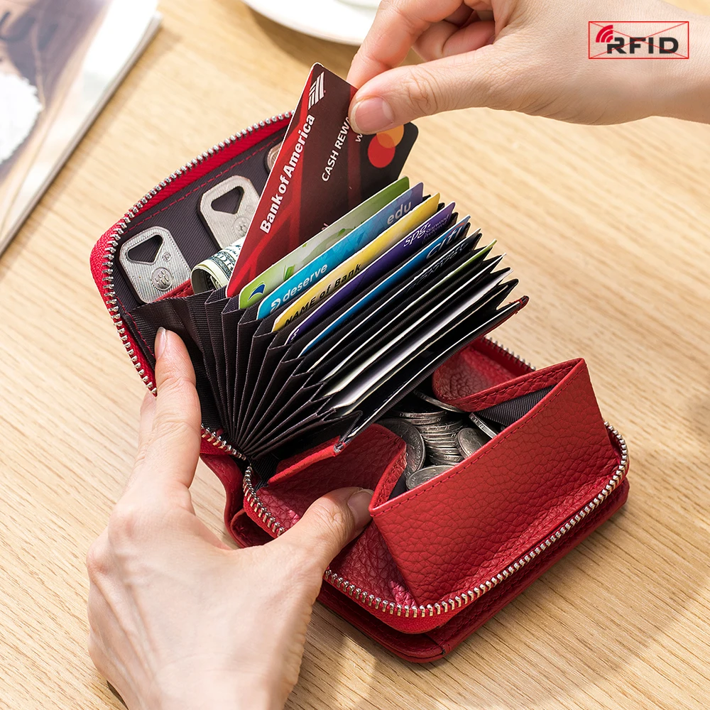 جلد طبيعي محافظ عملية للنساء ، منظم عصري ، حامل بطاقة الائتمان ، محفظة النقود المعدنية الإناث ، حقيبة المال ، ذات جودة عالية #4
