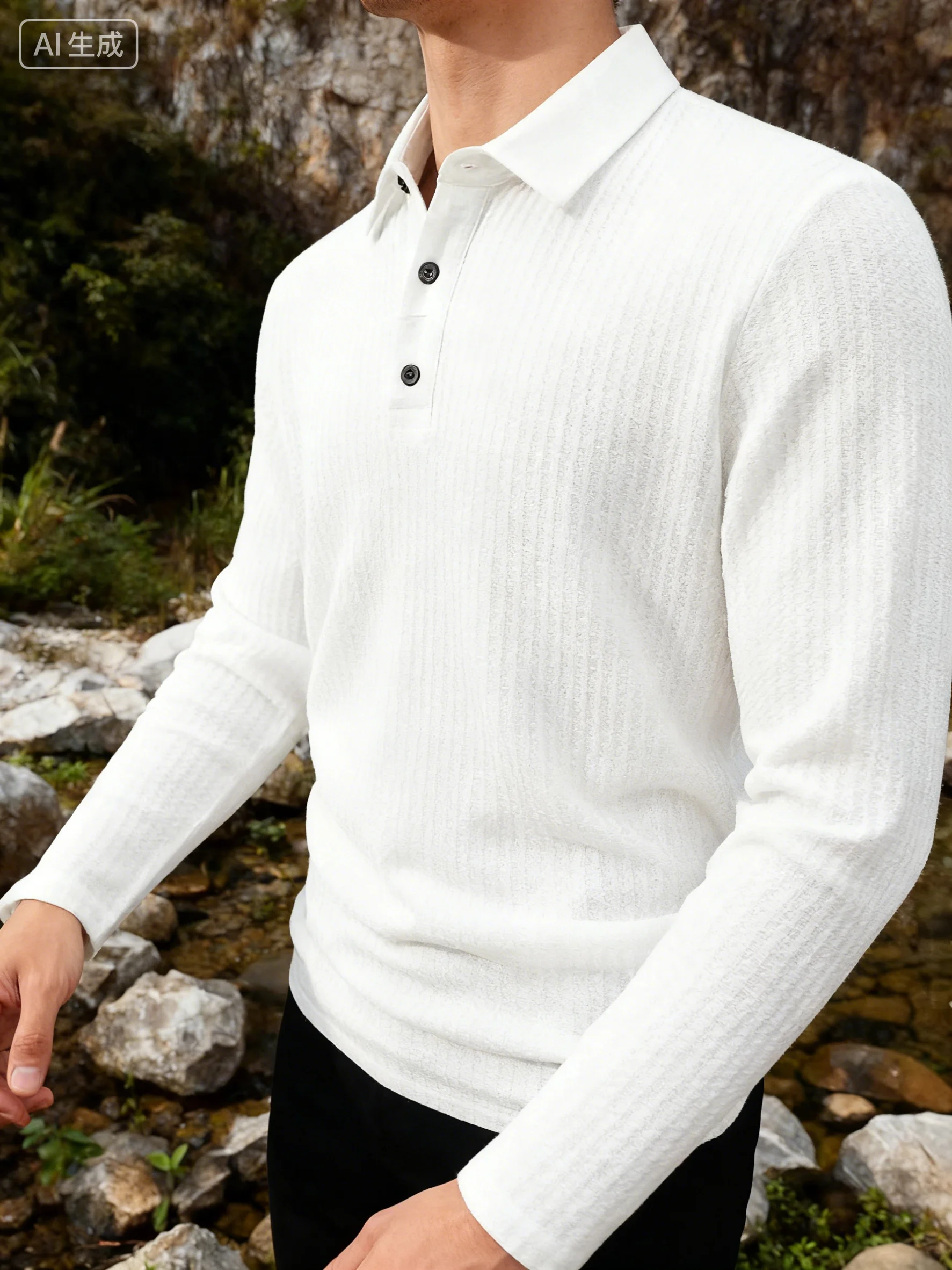 

2026 Spring Autumn New Men's Business Casual Long Sleeve Collar T-shirt Comfortable and Breathable Top Suitable Formal Occasions