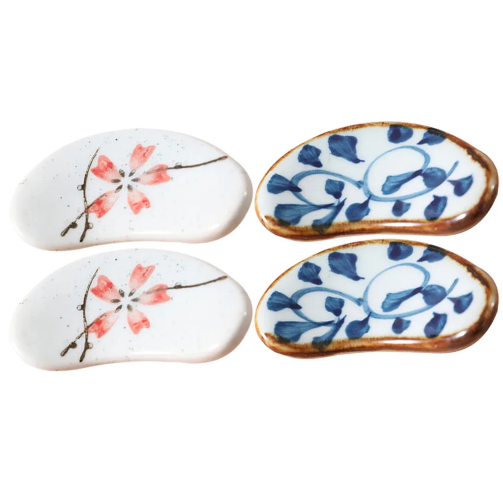 

4Pcs Ceramic Chopstick Rest Japanese Style Washable Spoons Holder Home Tableware Holder Decorative Fork Rest Kitchen Supplies