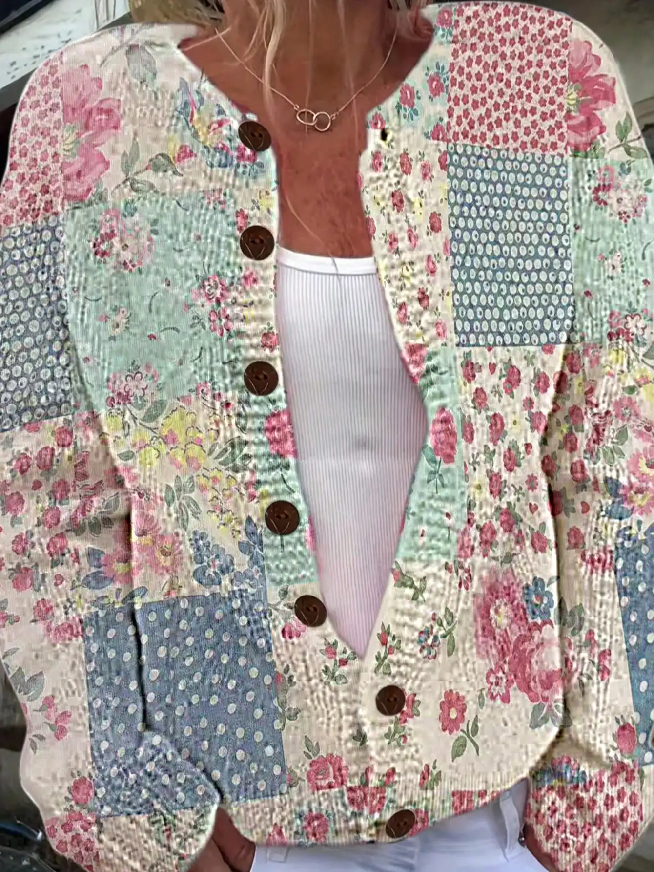 

Кардиган большого размера с цветочным узором и пуговицами, повседневный вязаный свитер с длинными рукавами для осени и зимы