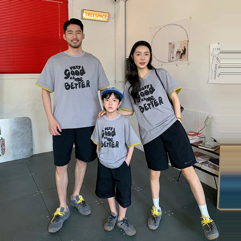 

2026 New Summer Family Matching Outfit Letter Print T-shirt Shorts 2 Pieces Suit Outerwear Parent-Child Cotton Clothing Set