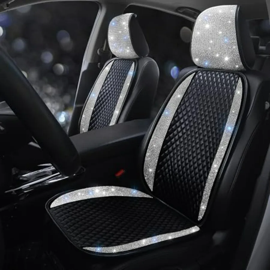 

Bling Crystal Rhinestones Car Front Seat Covers for Women Shining Diamond Seat Protectors Anti-Slip Bottom Seat Cushion Covers