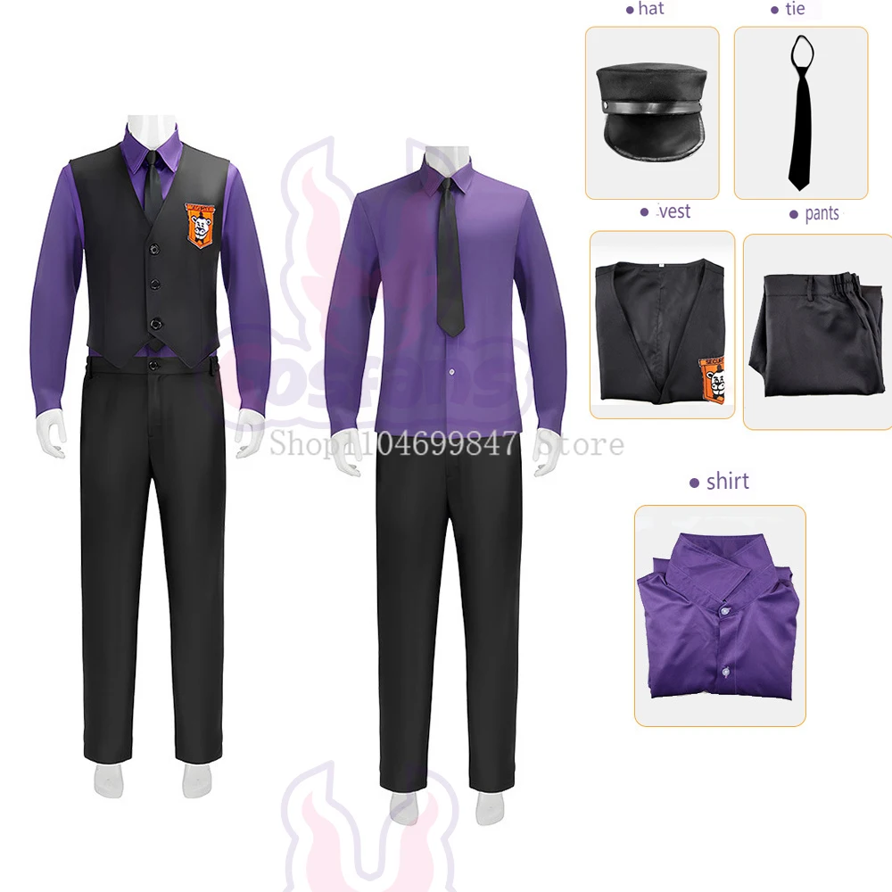 Disfraz de Cosplay de la película William Afton, disfraz de chico morado, traje Doujin de cinco noches/at Freddy's Doujin, uniformes para fiesta de Halloween